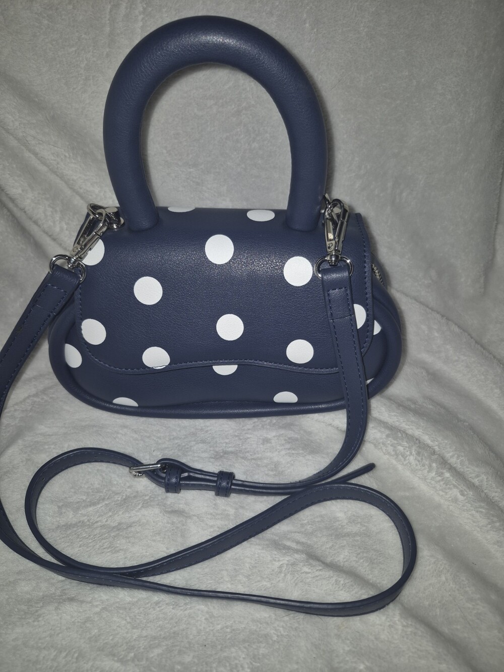 Melie Bianco Jennie Vegan Leather Polka Dot Crossbody Bag Blue